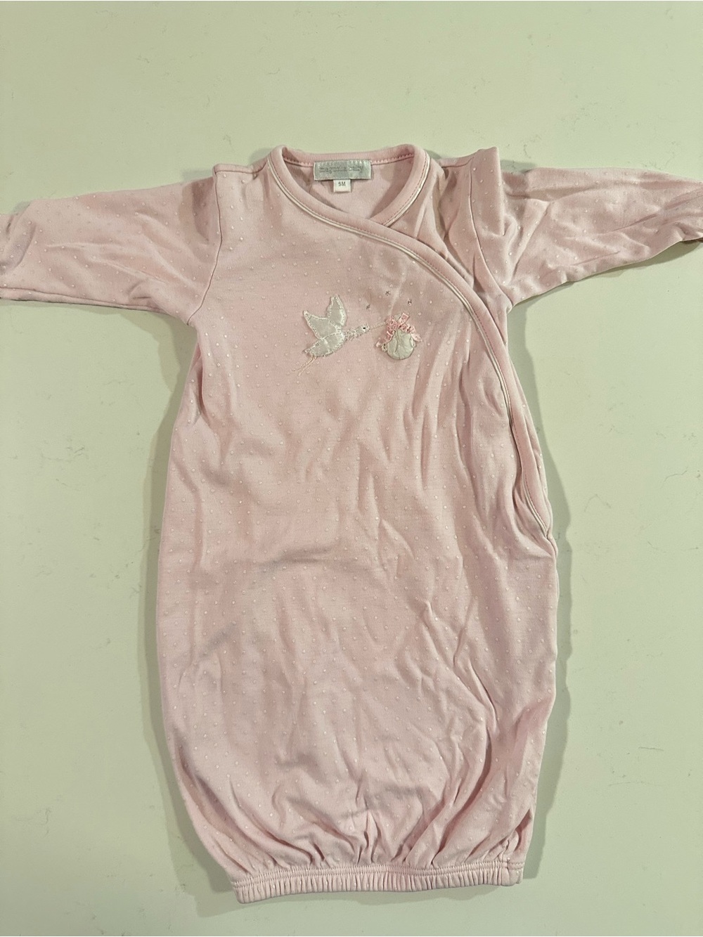 Magnolia Baby Stork Pink White Polka Dot Pima Cotton Kimono Sleep Gown Sz Sm(3m)